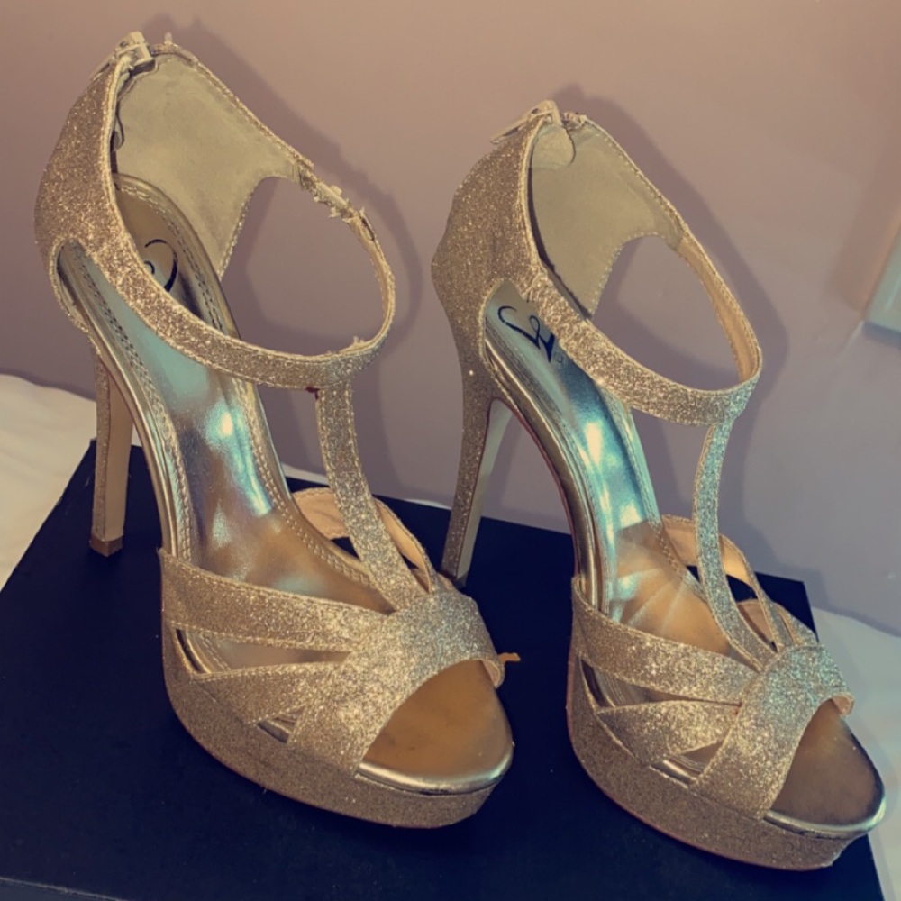 Gold sparkly heels